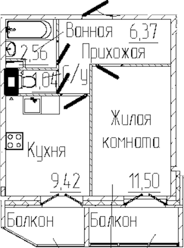1-комнатная квартира 32.89 м², 2/6 эт., ЖК «SERTOLOVO PARK»